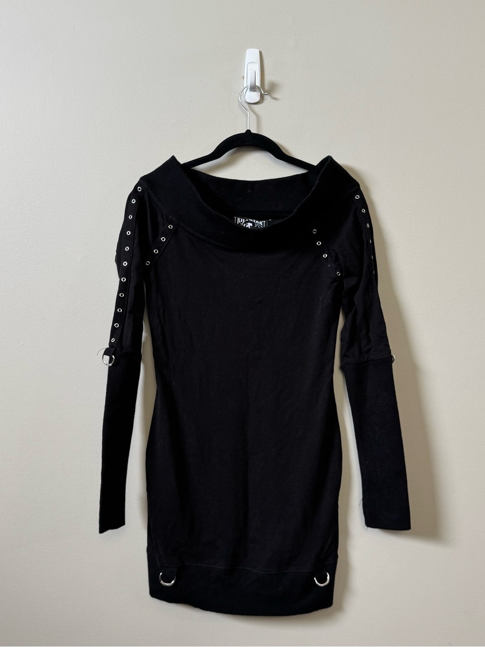 KILLSTAR Wicked Riffs mini long sleeve off shoulder grunge punk dress - Picture 2 of 7